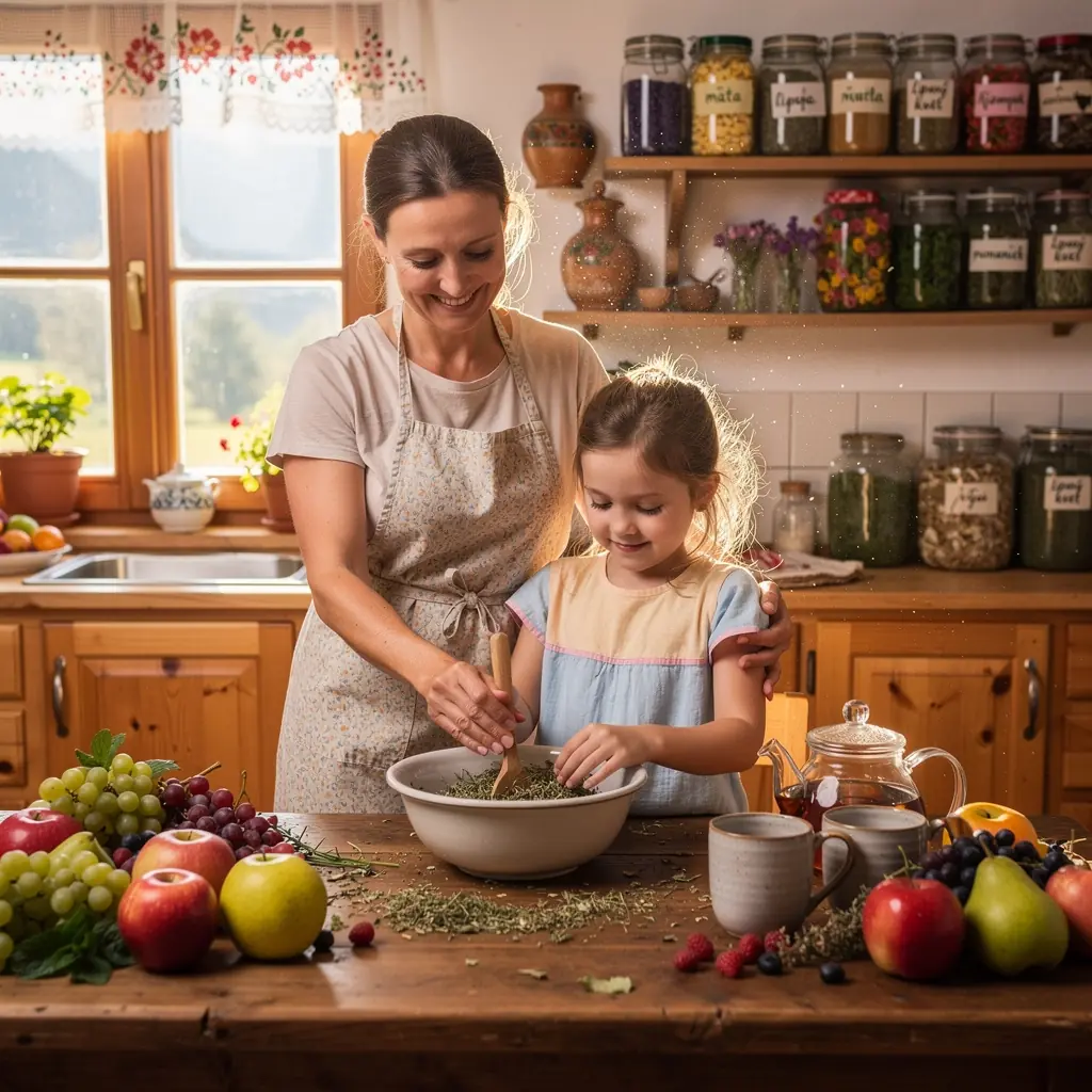 Šálka voňavého bylinného čaju na pozadí prírody